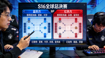 英雄联盟S16全球总决赛BP禁选阶段战术焦点画面
